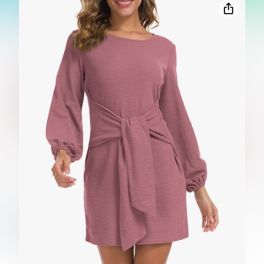 Casual Pink Long Sleeve Dress